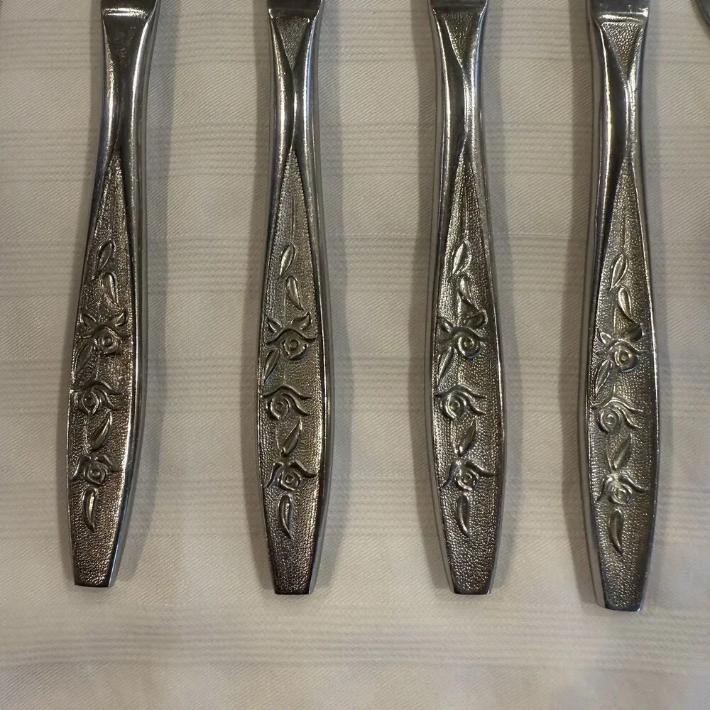 Ekco Eterna Rose Cotillion Stainless Flatware Knife Fork Spoon 13 Pc Vintage